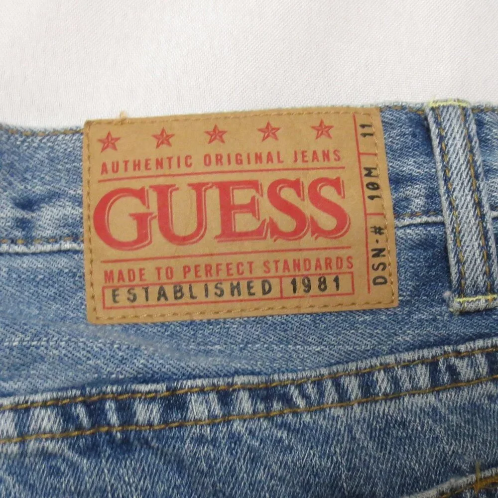 GUESS mens JEANS denim BLUE distressed BUTTON-FLY wide leg SIZE 38x30